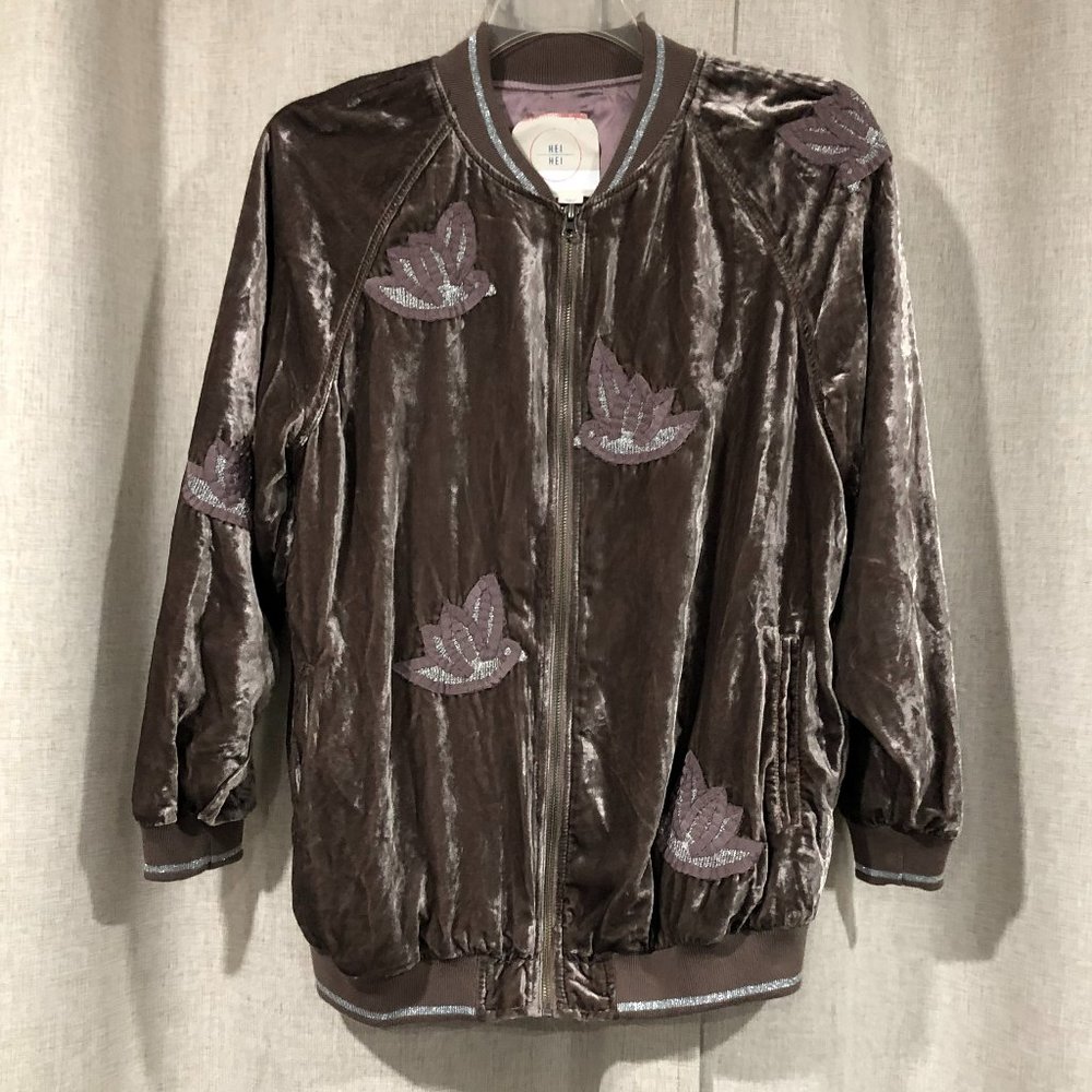 HEI HEI Anthropologie velvet bomber jacket applique embroidery Small